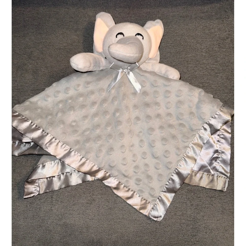 Pro Goleem Elephant Security Blanket Unisex 16x16 Gray  Minky Satin Lovey Huggie